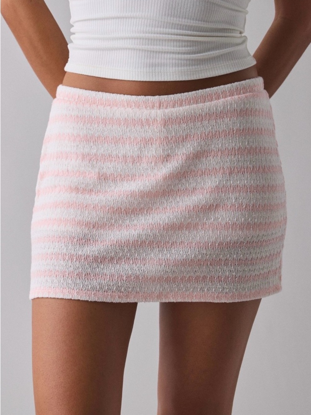 Urban Outfitters Pink & White Striped Cozy Knit Mini Skirt